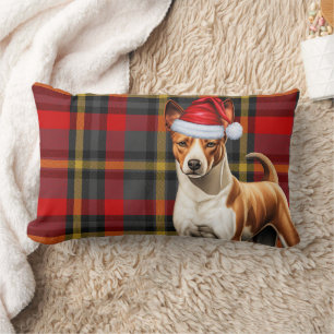 Coussin Rectangle Amoureux des chiens Noël Basenji Rouge Plaid