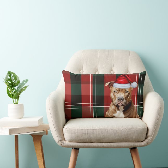 Coussin Rectangle Amoureux des chiens Noël Brown Pitbull Vacances Pl (Chaise)