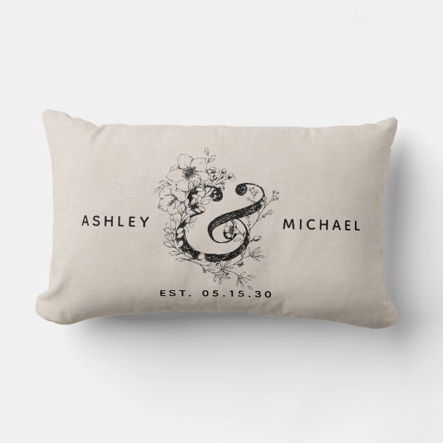 Coussin Rectangle Ampersand botanique Nouveau nom Date Linge (Recto)