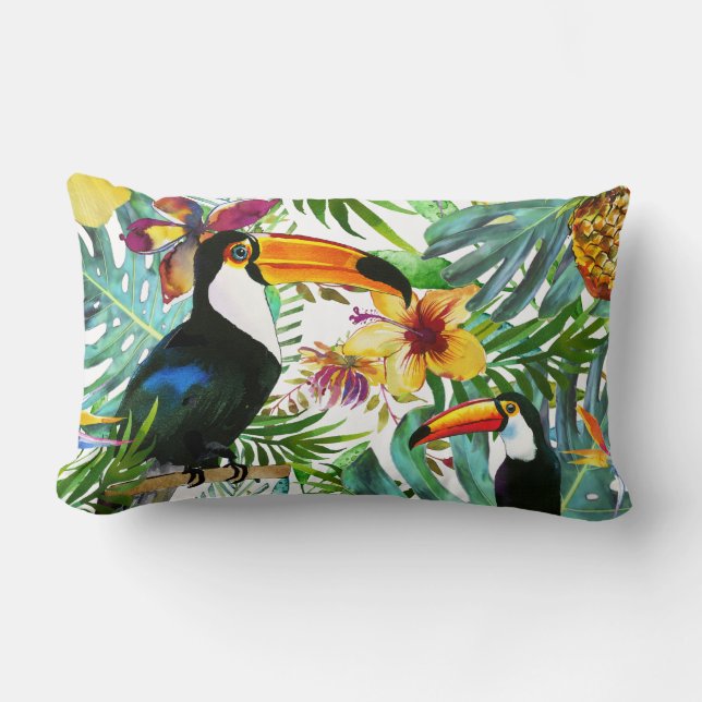Coussin Rectangle Ananas tropical de paume de paradis de toucan (Recto)