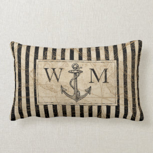Coussin Rectangle Ancien Monde Carte Ancre nautique Monogramme