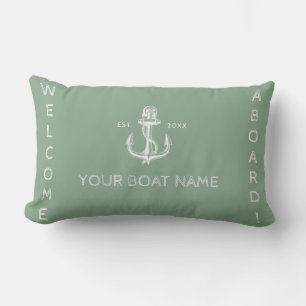 Coussin Rectangle Ancrage du nom du bateau nautique bienvenue vert m