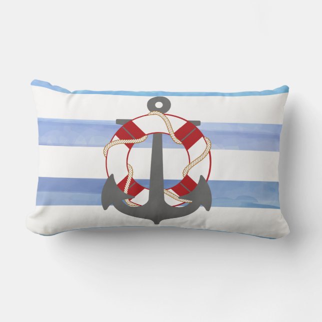 Coussin Rectangle Ancrage PixDezines/nautique/océan/vague/aquarelle (Recto)