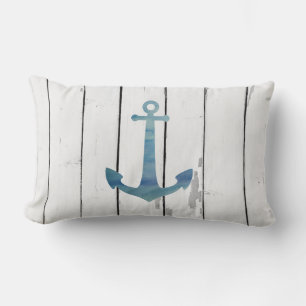 Coussin Rectangle Ancre Bleue Nautique Décor Rustique