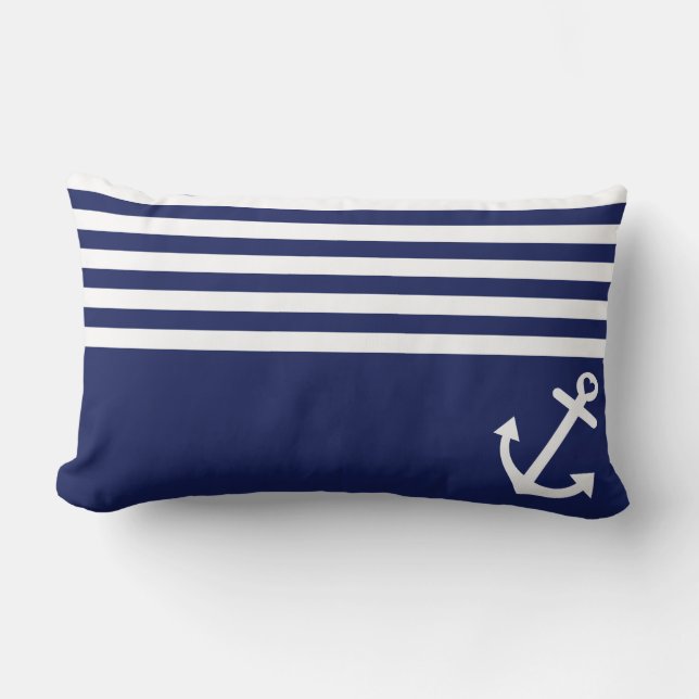Coussin Rectangle Ancre d'amour de bleu marine nautique (Recto)