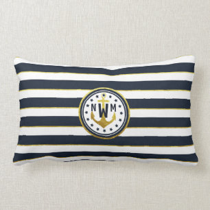 Coussin Rectangle Ancre nautique dans Navy & Gold