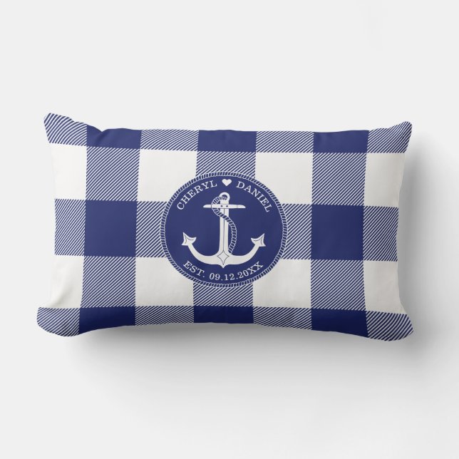 Coussin Rectangle Ancre nautique Mariage de Plaid de Buffalo Bleu (Recto)