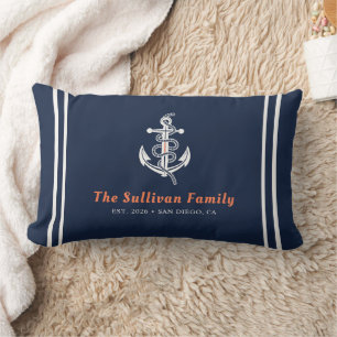 Coussin Rectangle Ancre nautique personnalisée Miami corail orange b