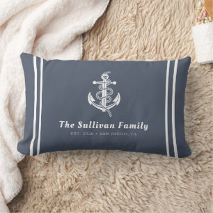 Coussin Rectangle Ancre nautique rayée grise ardoise moderne personn