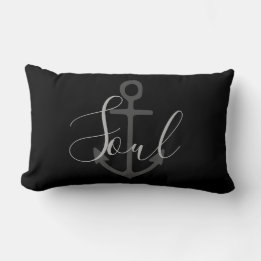Coussin Rectangle Ancre nautique + type SOUL gris sur noir |