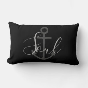 Coussin Rectangle Ancre nautique + type SOUL gris sur noir