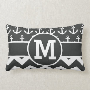 Coussin Rectangle Ancres blanches noires nautiques personnalisées d