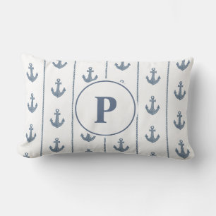 Coussin Rectangle Ancres Nautiliques et Rayures de Corde Monogramm