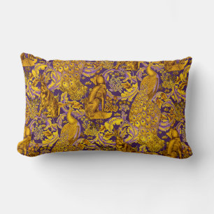 COUSSIN RECTANGLE ANIMAL FORESTIER, FOX, PEACOCK, HARE OR PURPLE FLO