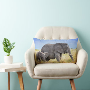 Coussin Rectangle Animaux de bébés cutest   Eléphant africain et mèr