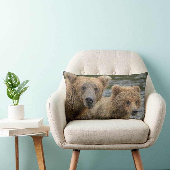Coussin Rectangle Animaux de bébés cutest | Mama Bear & Her Cubs (Chaise)