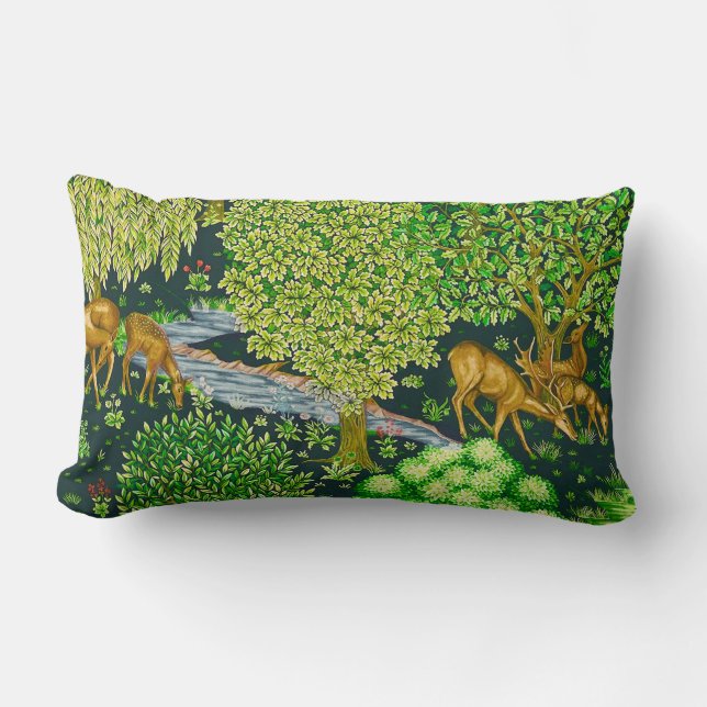 Coussin Rectangle ANIMAUX FORESTIERS, CERFS PAR UN BROOK Blue Green  (Recto)