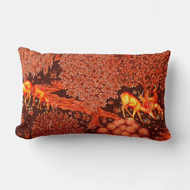 Coussin Rectangle ANIMAUX FORESTIERS, CERFS PAR UN BROOK Red Yellow  (Recto)