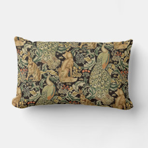 COUSSIN RECTANGLE ANIMAUX FORESTIERS, FOX, PEACOCK, LIT EN FLORAL VE