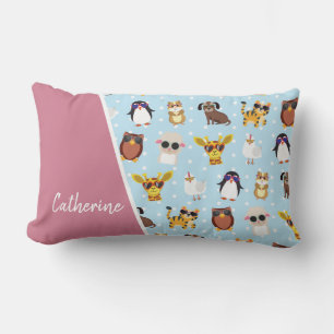 Coussin Rectangle Animaux mignons en lunettes de soleil avec nom
