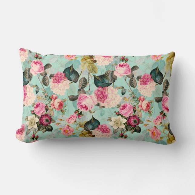 Coussin Rectangle Antique Nostalgale Redouté Rose menthe Motif (Recto)