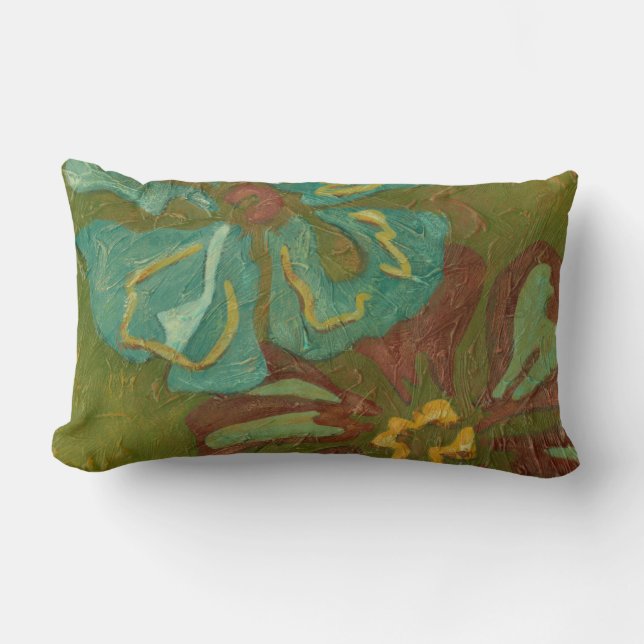 Coussin Rectangle Aqua et Fleurs orange brûlées sur Arrière - plan v (Recto)