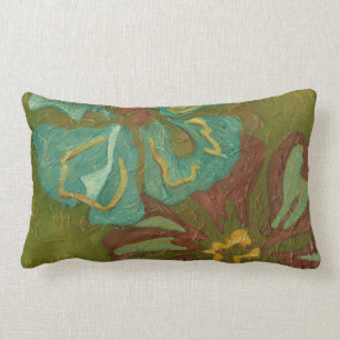 Coussin Rectangle Aqua et Fleurs orange brûlées sur Arrière - plan v