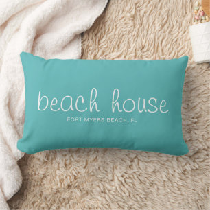 Coussin Rectangle Aqua et White Nautical Beach House Script personna