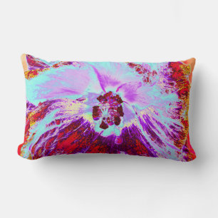Coussin Rectangle Aqua tropicale Abstraite et fleur d'Hibiscus pourp