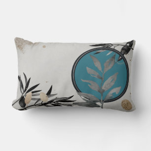 Coussin Rectangle Aquarelle Abstraite Gris et Turquoise