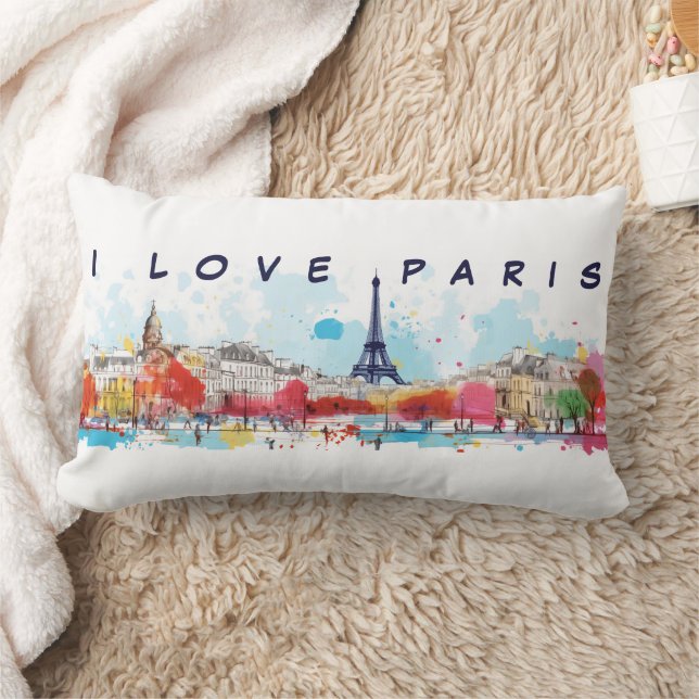 Coussin Rectangle Aquarelle Art J'aime Paris Tour Eiffel Travel (Couverture)