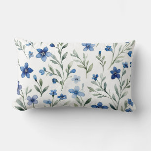 Coussin Rectangle Aquarelle bleu et blanc Floral