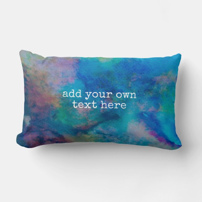 Coussin Rectangle aquarelle bleu et turquoise ajouter votre texte (Recto)