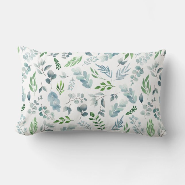 Coussin Rectangle Aquarelle Bleu Vert Botanique Eucalyptus Foliage (Recto)
