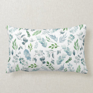Coussin Rectangle Aquarelle Bleu Vert Botanique Eucalyptus Foliage