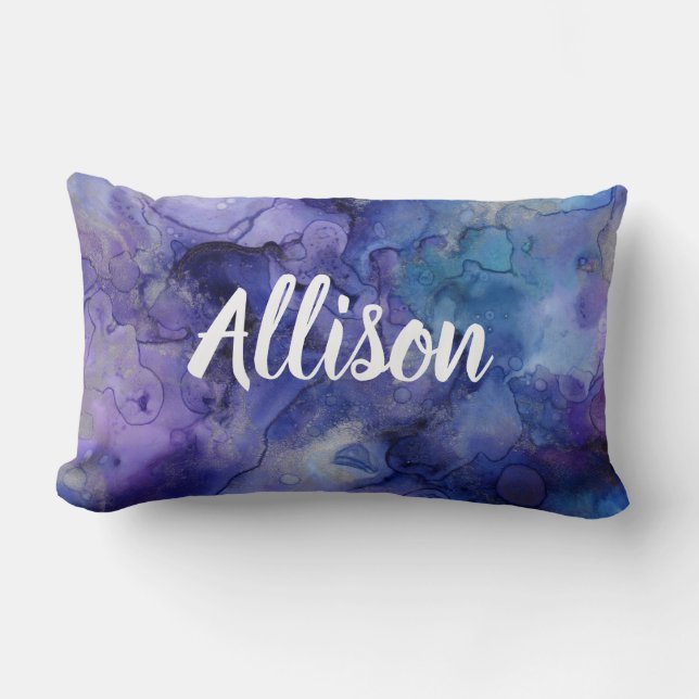 Coussin Rectangle Aquarelle bleu violet Ado chambre chambre fille Mo (Recto)