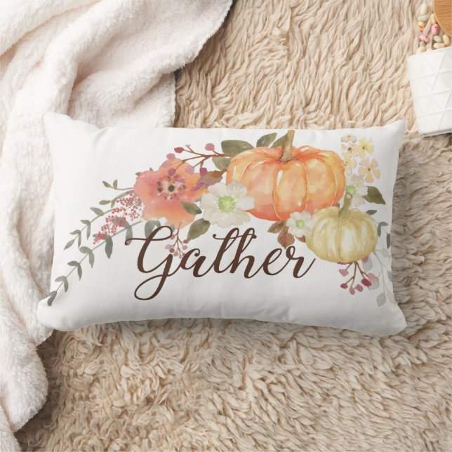 Coussin Rectangle Aquarelle Citrouille Florale Nom de famille Rassem (Couverture)