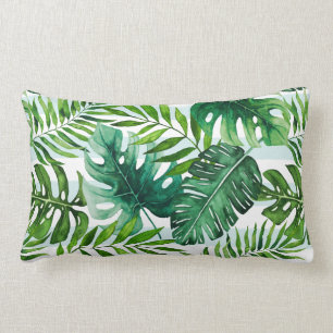Coussin Rectangle Aquarelle contemporaine Vert Feuille tropical