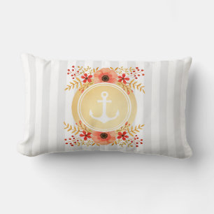Coussin Rectangle Aquarelle de Ancre aurifère de couleur marine flo