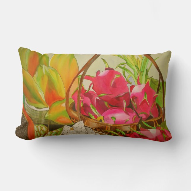 Coussin Rectangle Aquarelle de fruits tropicaux peinture d'art origi (Recto)