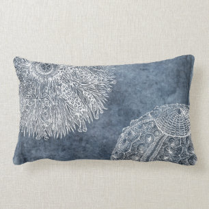 Coussin Rectangle Aquarelle de Sea Urchin Océan bleu blanc bleu mar