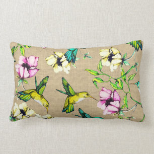 Coussin Rectangle Aquarelle de Whimsical Hummingbirds & Flowers