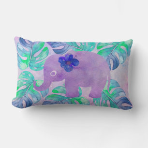 Coussin Rectangle Aquarelle Elephant Jungle Tropical Monstera Feuill