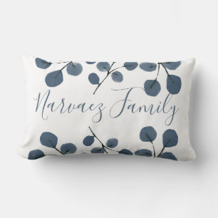 Coussin Rectangle Aquarelle Eucalyptus Bleu Botanique Main peinte