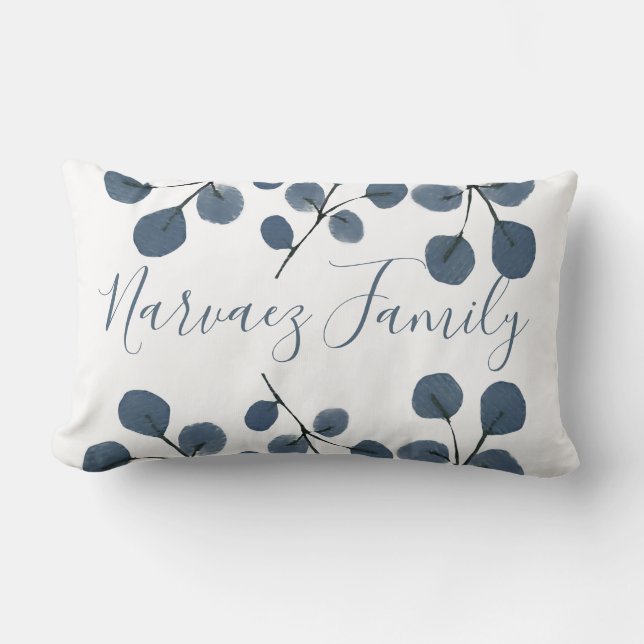 Coussin Rectangle Aquarelle Eucalyptus Bleu Botanique Main peinte (Recto)