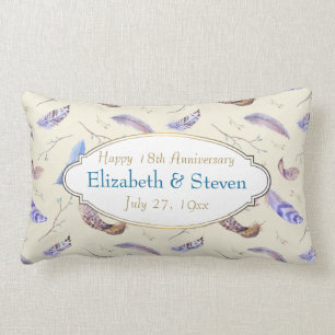 Coussin Rectangle Aquarelle Feathers 18e anniversaire