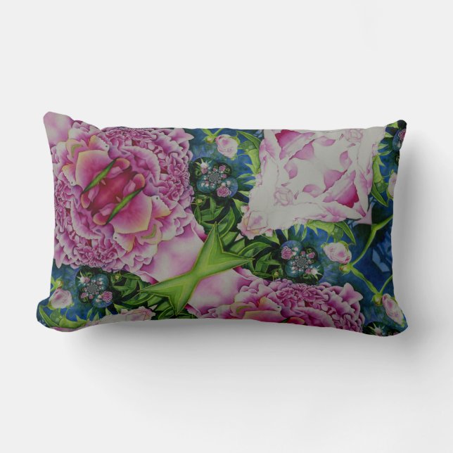 Coussin Rectangle aquarelle fleurie Abstraite, boho retro (Recto)