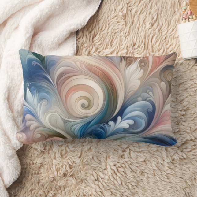Coussin Rectangle Aquarelle Imaginaire Floral Pastel Bleu & Crème (Couverture)