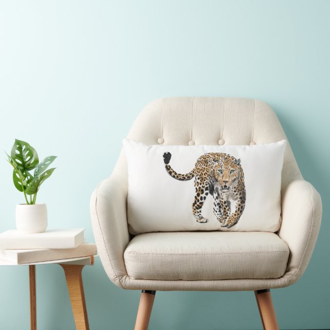 Coussin Rectangle aquarelle léopard jungle chat peint vert animal (Chaise)