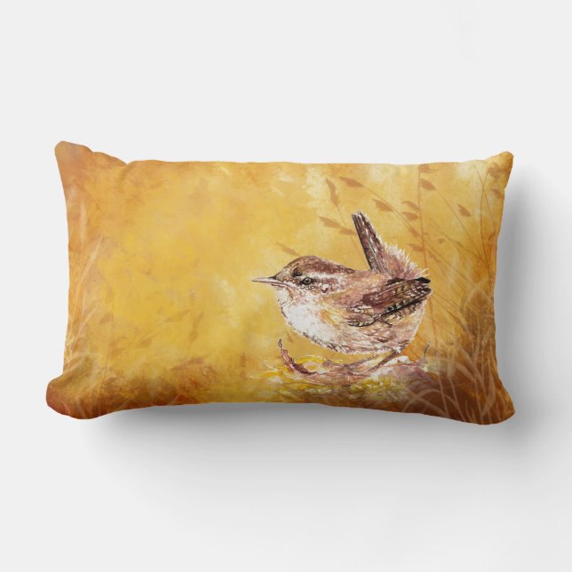 Coussin Rectangle Aquarelle mignonne Oiseau Wren (Recto)